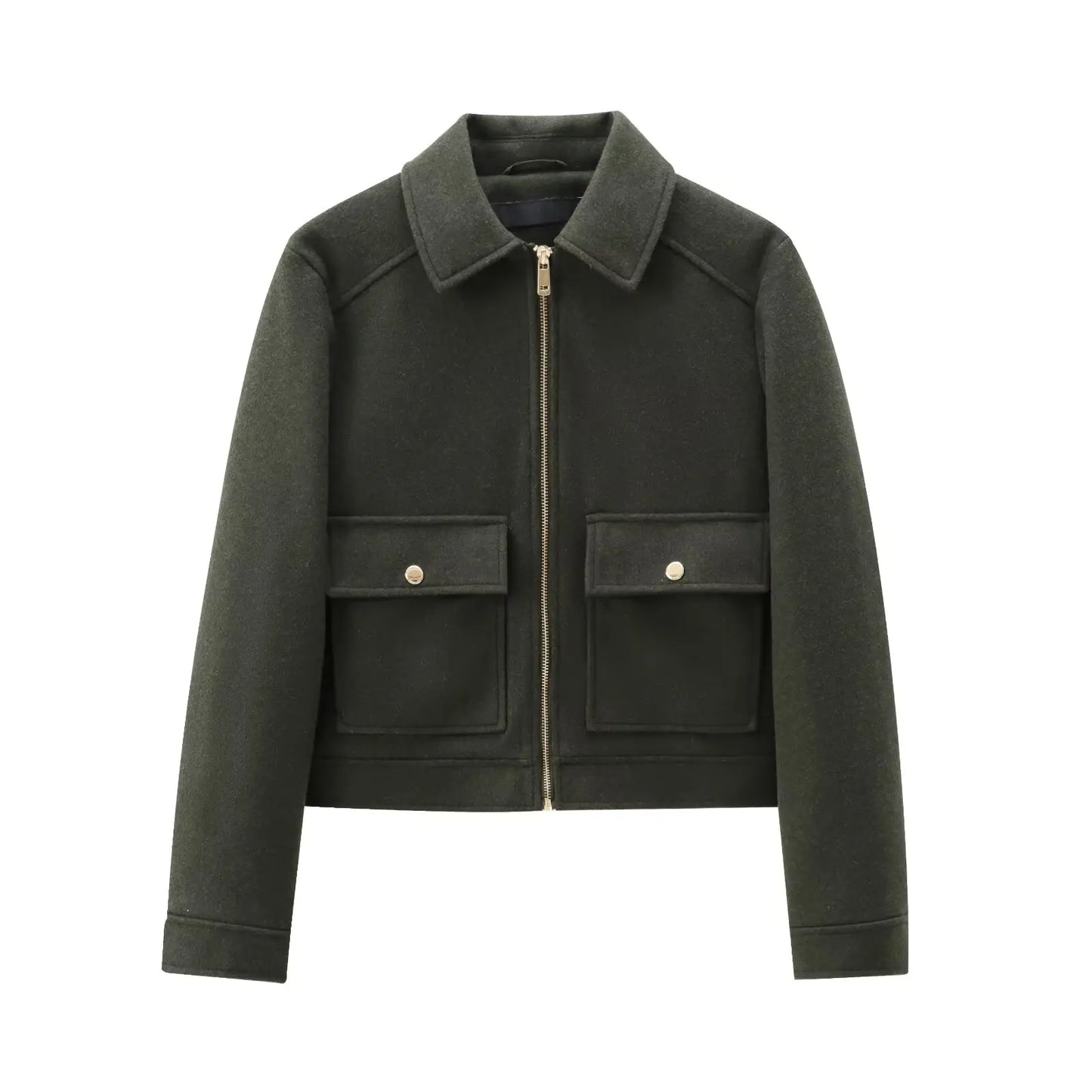 Women's Zipper Jacket - Short Winter Coat with Pockets, Long Sleeve Casual Street Outerwear