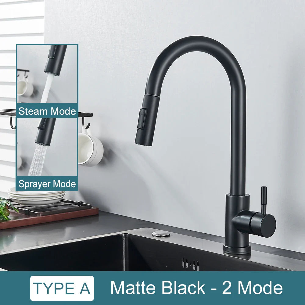 Black Pull-Out Kitchen Faucet Single-Handle Two-Function Deck-Mounted Mixer Hot and Cold