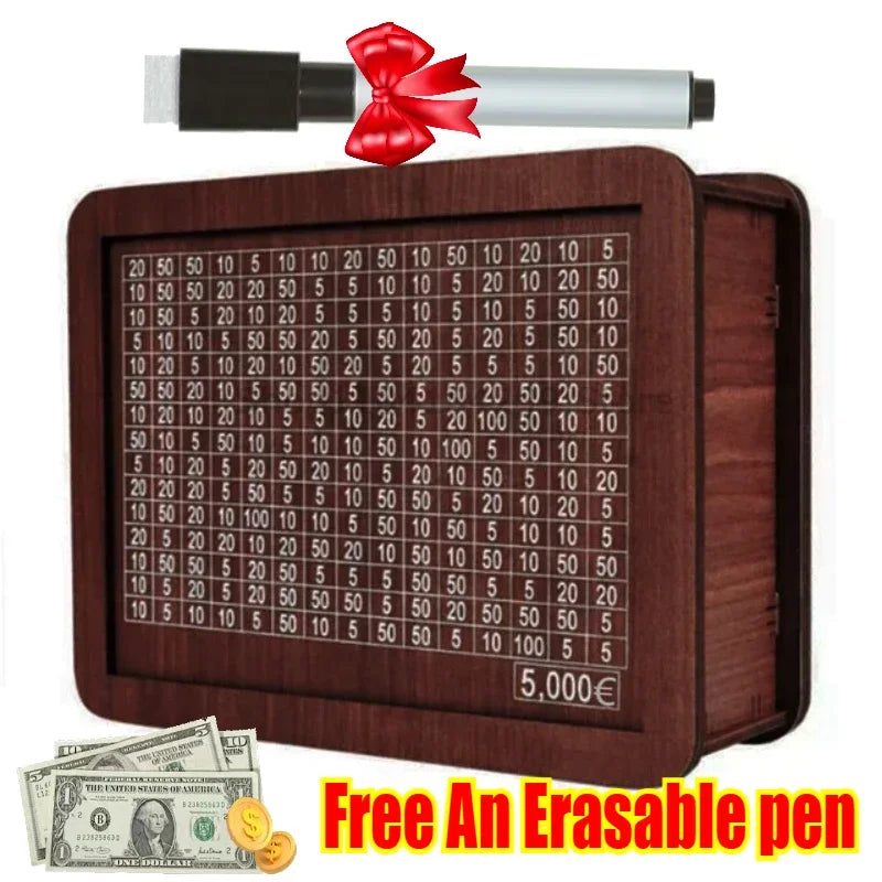 Handmade Wooden Money Box with 10,000 Savings Goal Counter – Reusable Piggy Bank for Kids & Adults