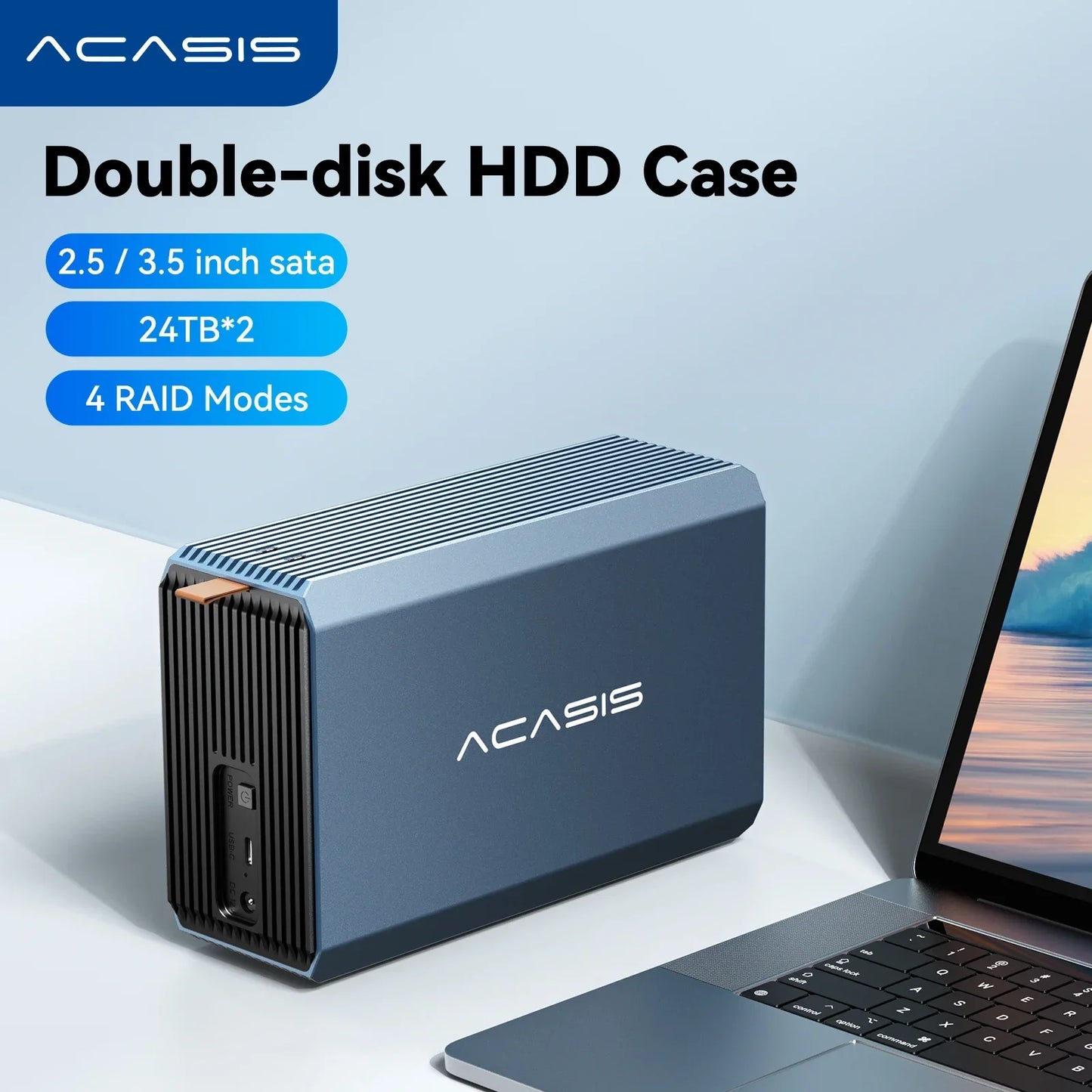 Dual-Bay 3.5/2.5 Inch HDD/SSD Enclosure 48TB RAID External Hard Drive USB-C (SATA, 5Gbps)