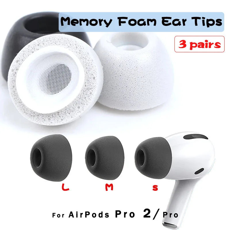 Memory Foam Ear Tips for Pro True Wireless Earbuds — Anti-Slip Earbud Cushions (S/M/L), Washable, Noise-Isolating
