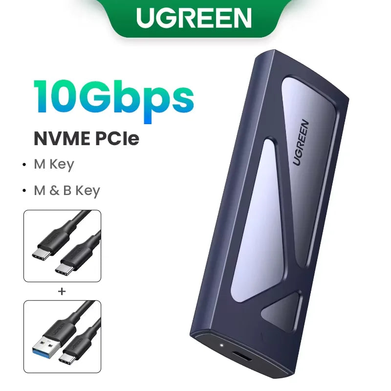 M.2 NVMe SATA SSD Enclosure USB-C 3.2 Gen2 10Gbps Tool-Free Fits 2230/2242/2260/2280 Up to 8TB Aluminum Case with Silicone Sleeve