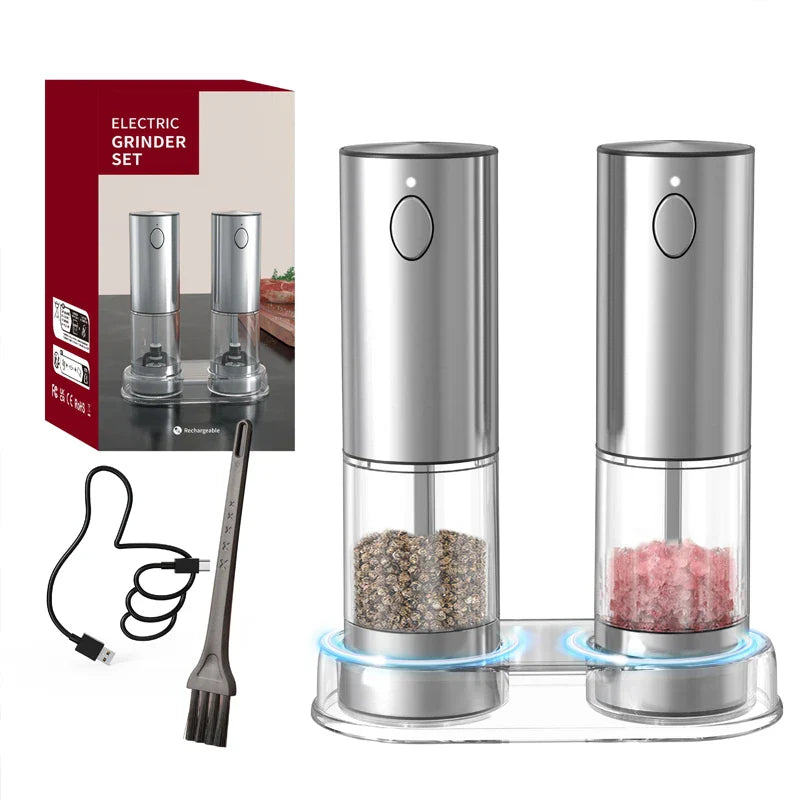 Automatic USB Rechargeable Salt & Pepper Grinder – Adjustable Ceramic Spice Mill (1 or 2-Pack)