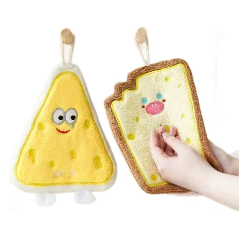 Cute Food-Shaped Coral Velvet Hand Towel — Absorbent Kitchen & Bathroom Cloth (Cheese Toast Cookie Donut)