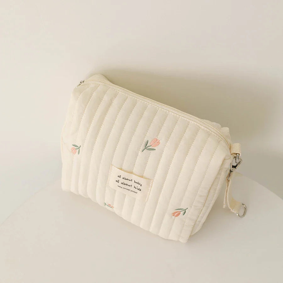 Cute Embroidered Floral Mommy Diaper Bag – Zippered Newborn Nappy Pouch & Stroller Organizer