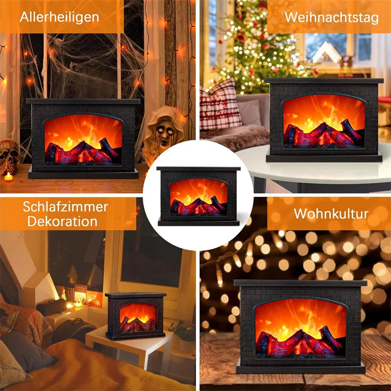 Flameless LED Fireplace Lantern Charcoal Table Lamp USB or Battery Powered Cozy Flame Light for Home Holiday Party Decor