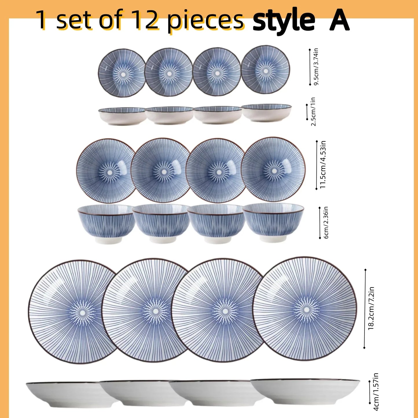 Japanese-Style Blue & White Hand-Painted 4.5-Inch (11.5 cm) Ceramic Rice Bowl Retro Tableware