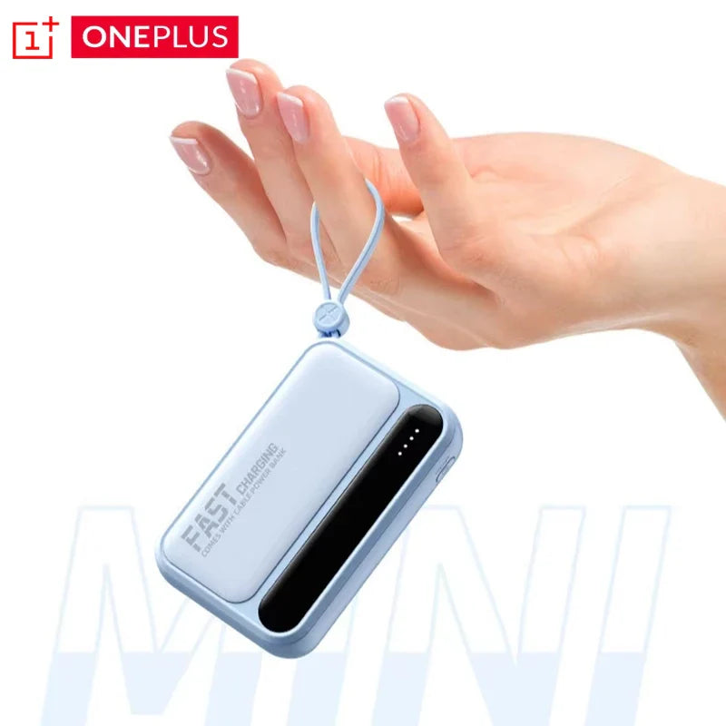 Mini Magnetic 10,000mAh Power Bank, Fast Charging Portable Charger with Built-In Cables, LED Display & Lanyard