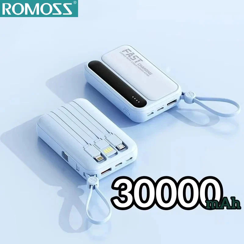 4-in-1 Portable Power Bank with Built-In Cables & LED Digital Display — 10,000/30,000/50,000mAh, 120W Fast Charge