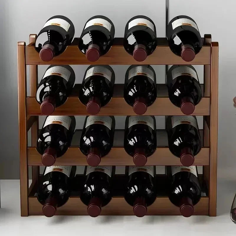 Red Bamboo Tabletop Wine Rack - Grid Wine Bottle Holder & Display