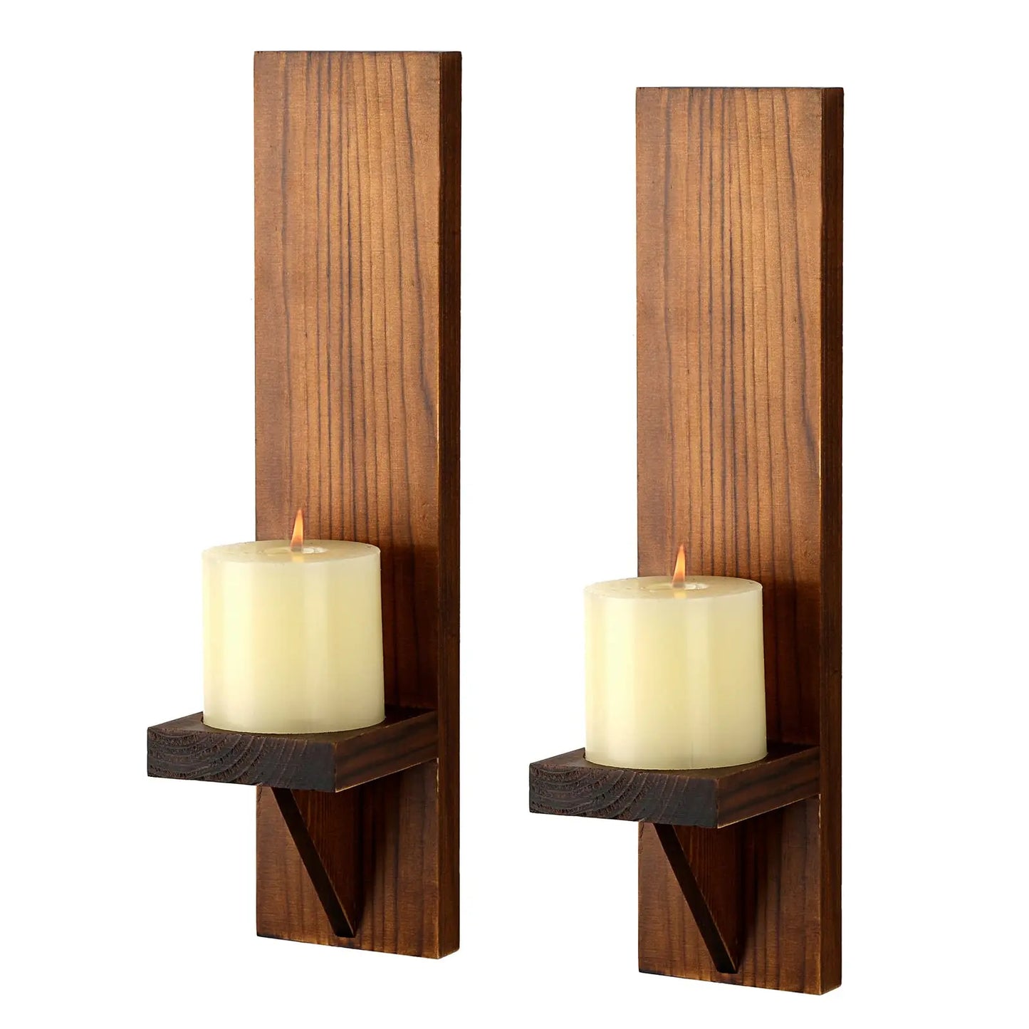 Set of 2 Wooden Wall Candle Sconces 15 in x 3.5 in x 4.3 in (38.1 x 8.9 x 10.9 cm) Rustic Wall-Mount Pillar Candle Holders