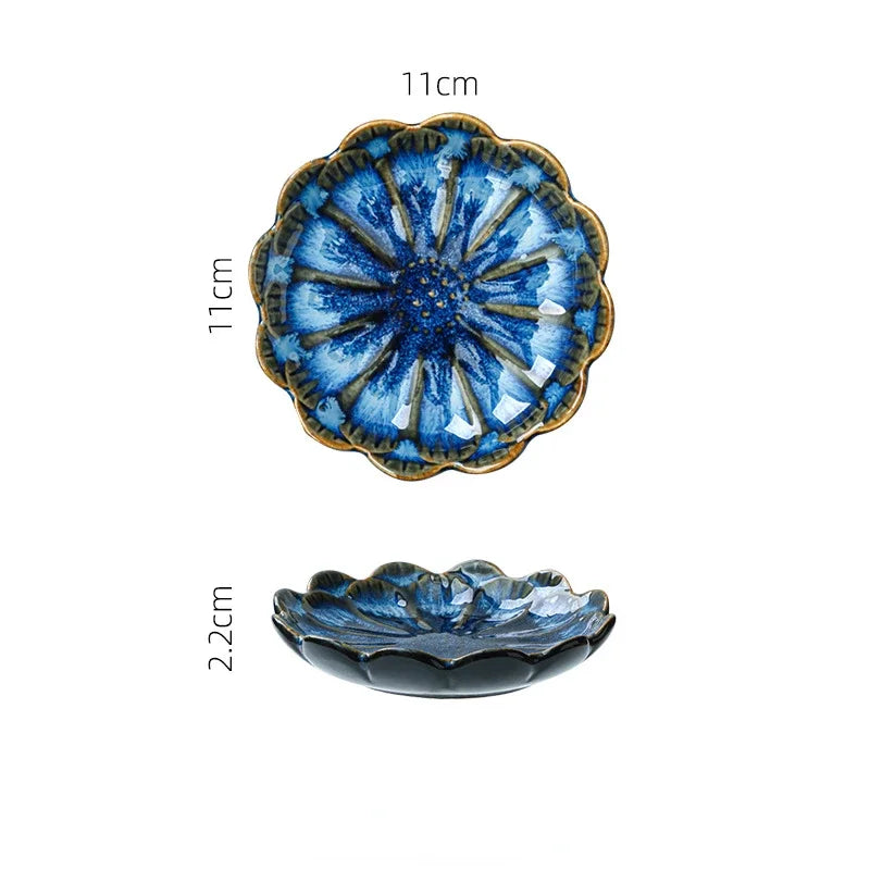 Japanese Style Ceramic Sushi & Sashimi Plate - Retro Kiln Glaze Mini Dipping Dish 11 x 11 x 3.1 cm (4.3 x 4.3 x 1.2 in)