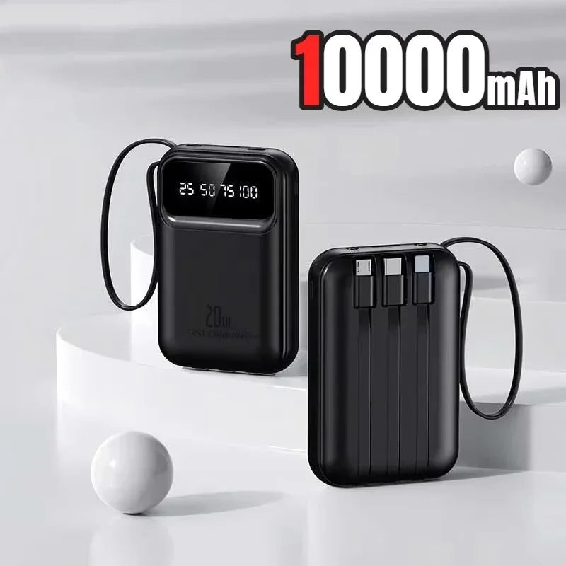 500000mAh Portable Power Bank 20W Fast Charge, Built-In 4 Cables, LED Light & Digital Display