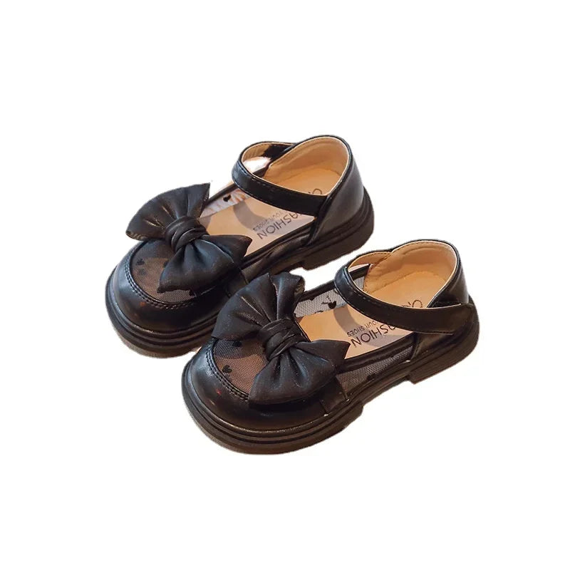 Girls Princess Bow Lace Dress Flats - PU Leather Kids Wedding Shoes Sizes 23-35 (Insole 14.6–21.5 cm | 5.75–8.46 in)