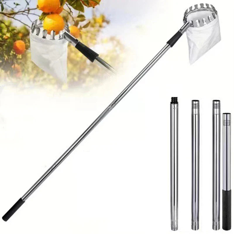 Telescopic Fruit Picker Pole 1.6/2.4/3.2/4M (5.2/7.9/10.5/13.1 ft) Stainless Steel Orchard & Garden Picking Tool