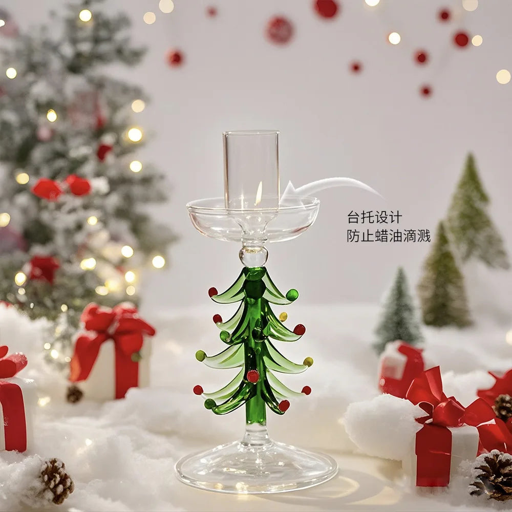 Nordic Christmas Tree Glass Candle Holders - Borosilicate Candelabra Tabletop Decor for Home, Party & Birthday