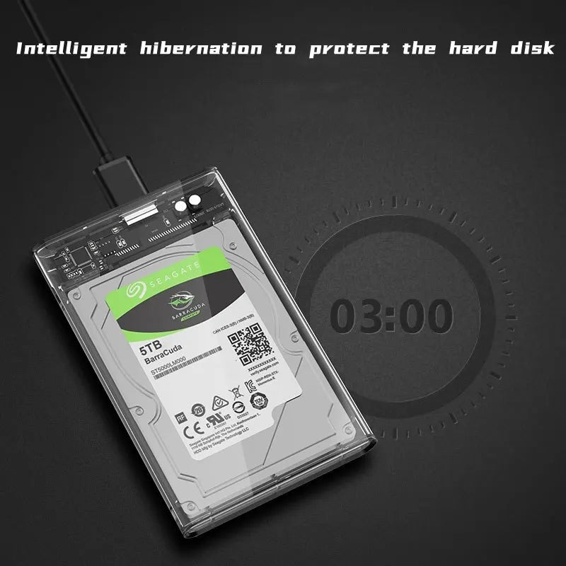 USB 3.0 to SATA III 2.5-Inch HDD SSD Enclosure Transparent Tool-Free 7mm/9.5mm External Hard Drive Case