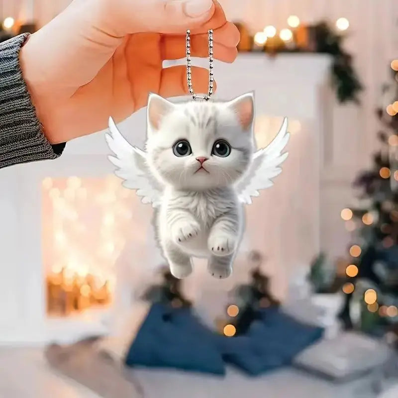 Cat-Shaped Rearview Mirror Ornament – Cute Hanging Car Pendant Car Interior Decor