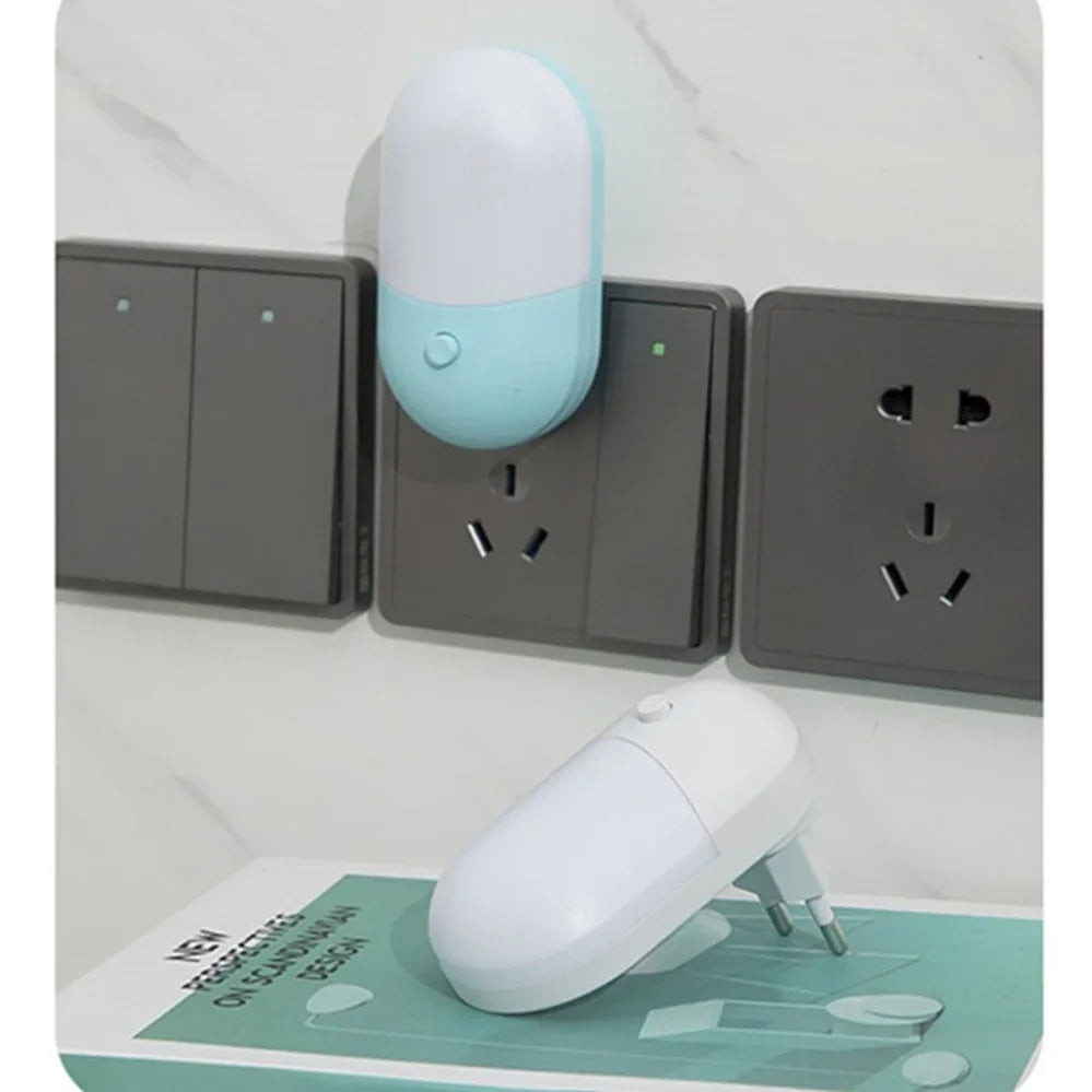 LED Plug-In Night Light with Auto Sensor (EU/US Plug) – Soft Warm Bedside Lamp for Bedroom, Kids, Hallway & Bathroom