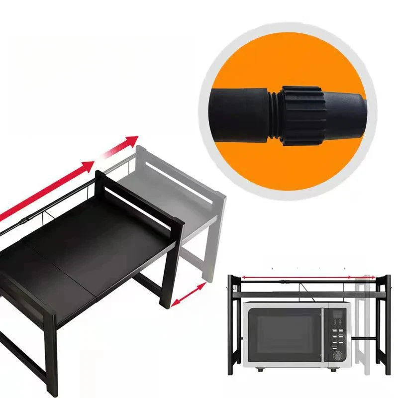 Adjustable Over-Microwave Shelf - Free-Standing Metal Kitchen Storage Rack & Detachable Spice Organizer