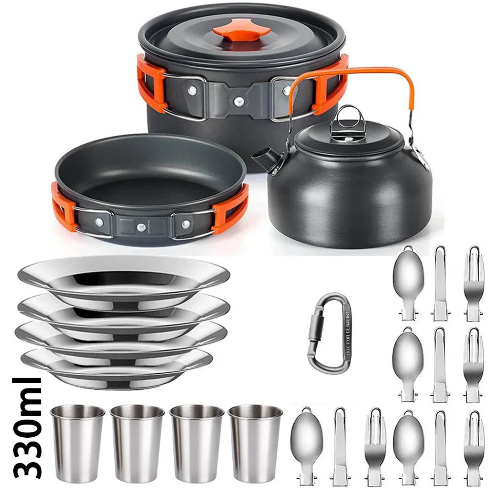 Lightweight Aluminum Camping Cookware Set – Nonstick Pot & Pan for 2-4 People with Mesh Carry Bag