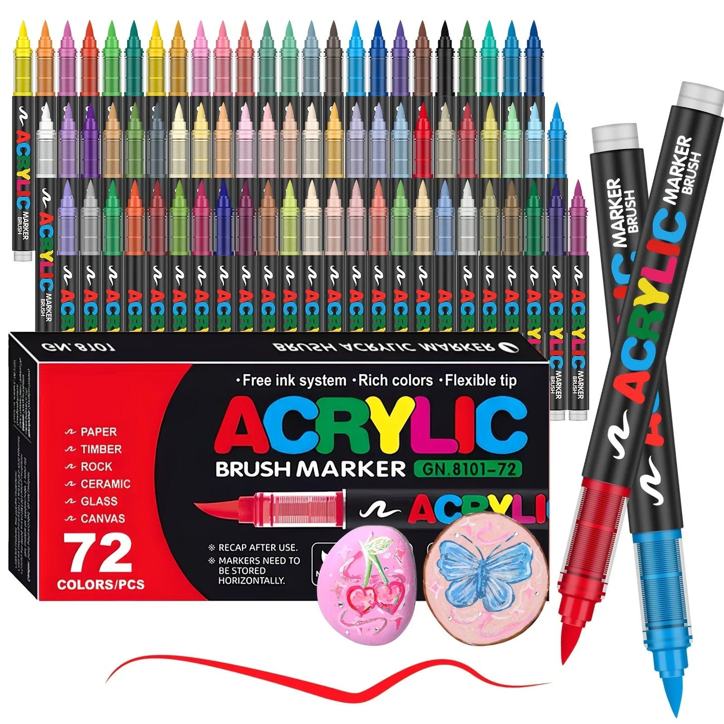 Acrylic Paint Pens Brush Tip - 12–120 Colors for Rock Painting, Wood, Canvas, Stone & DIY Crafts