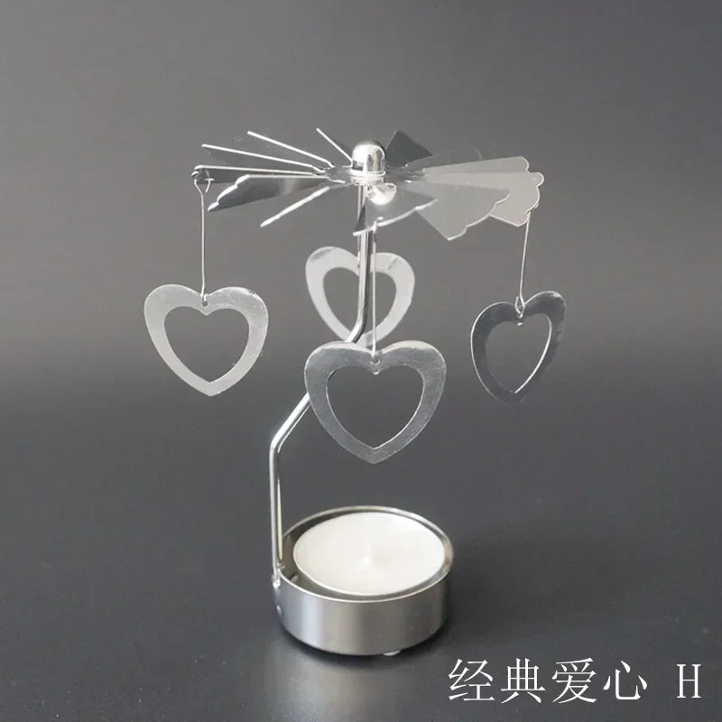Spinning Metal Carousel Tea Light Candle Holder, Rotating Christmas Candelabra for Home Decor (3.15 x 5.12 in / 8 x 13 cm)