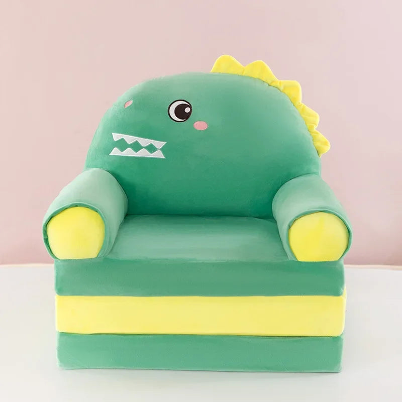 Foldable 3-Layer Plush Kids Sofa Chair Cartoon Baby Seat with Removable Cover