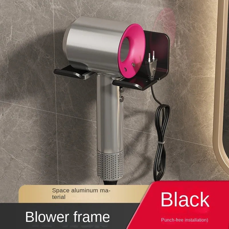No-Drill Wall-Mounted Hair Dryer & Straightener Holder — Aluminum Bathroom Organizer Shelf