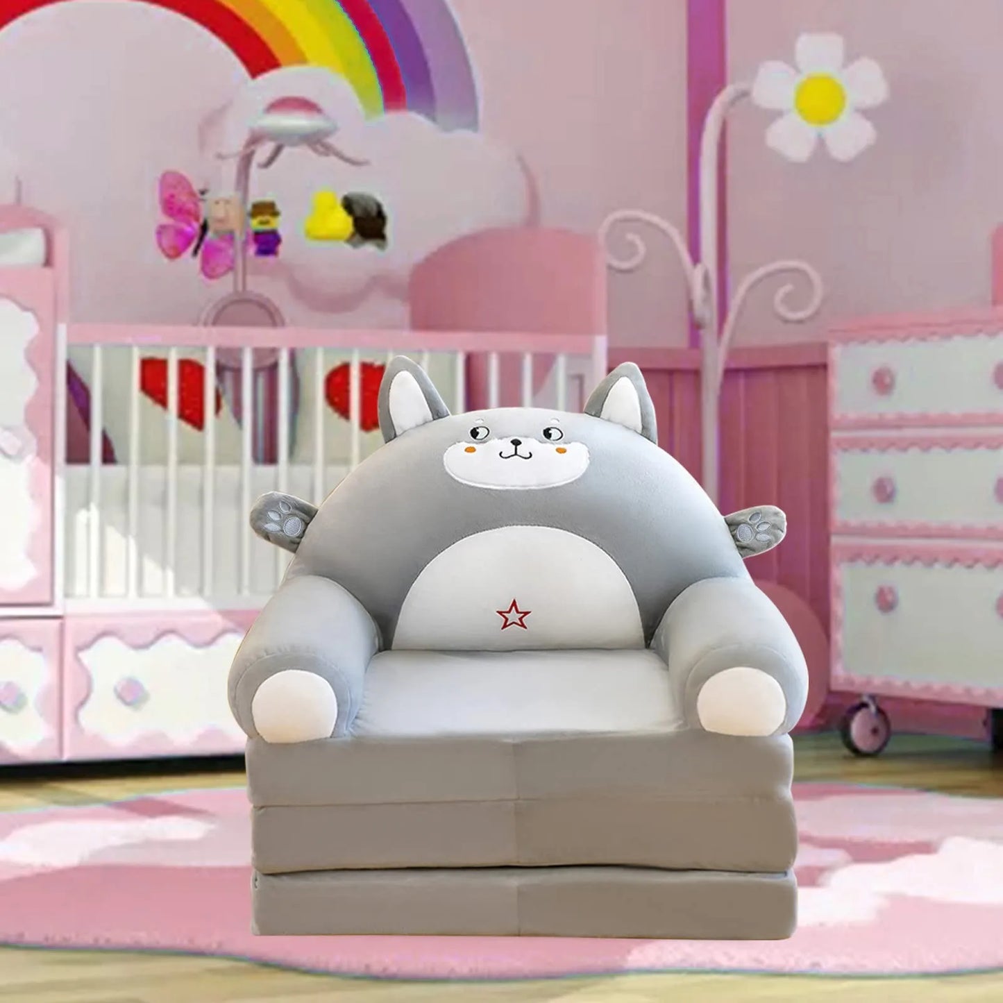 Plush Foldable Kids 2-in-1 Sofa Bed – Cartoon Flip-Open Armchair & Nap Lounger