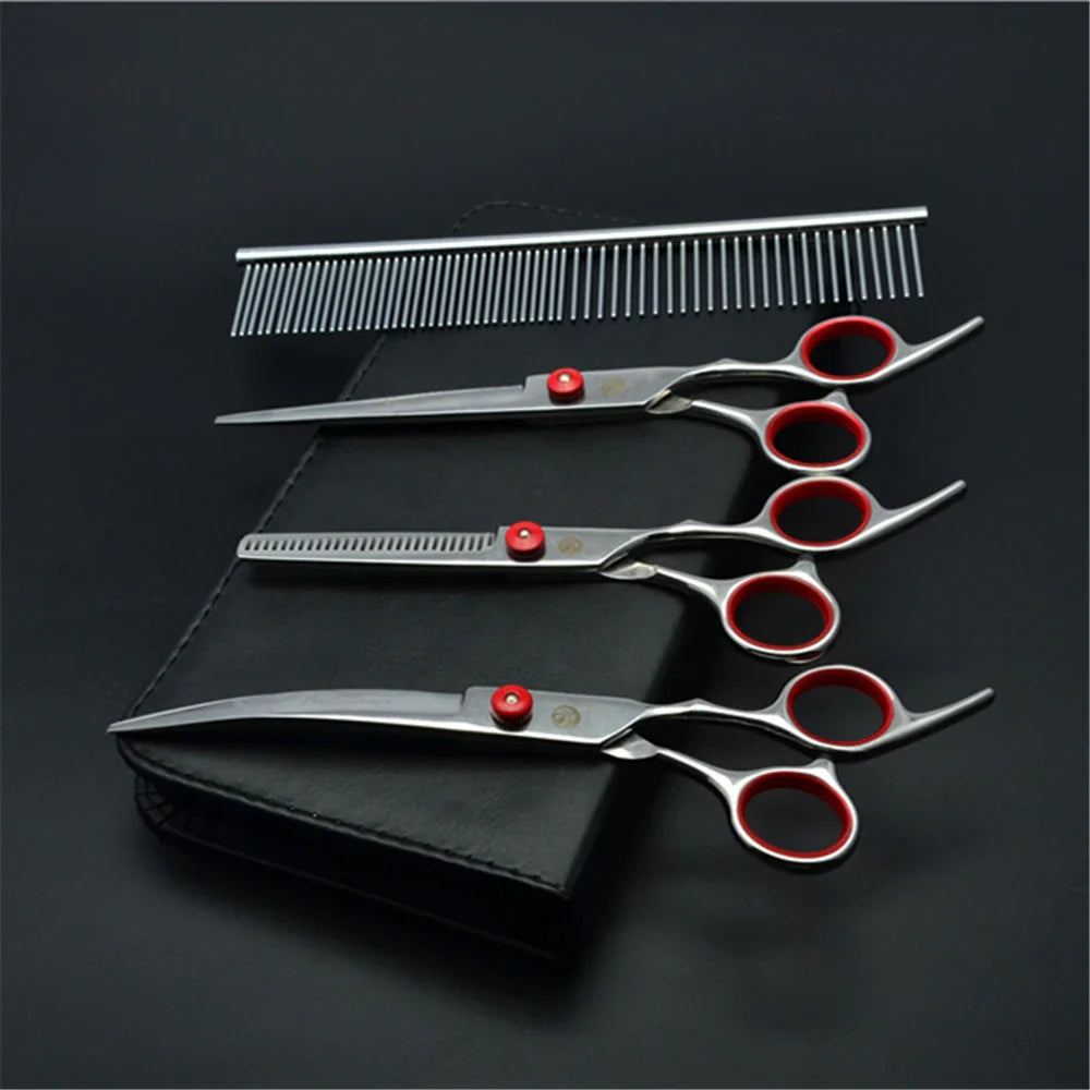 Professional Dog Grooming Scissors Set - 6" (15.2 cm) & 7" (17.8 cm) Stainless Steel Thinning & Curved Pet Shears
