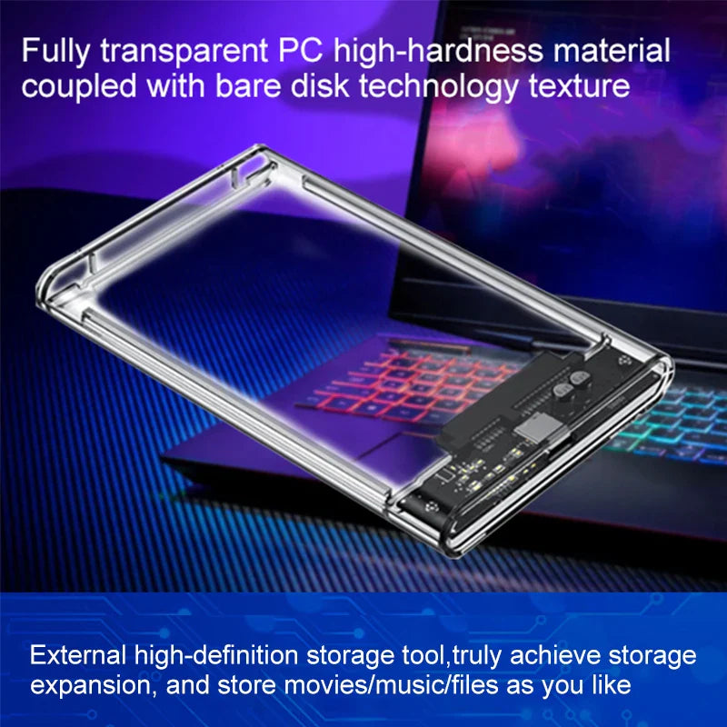 USB 3.0 2.5-Inch (63.5 mm) SATA HDD/SSD Enclosure — Up to 6TB, 5Gbps, Transparent Case, Plug & Play