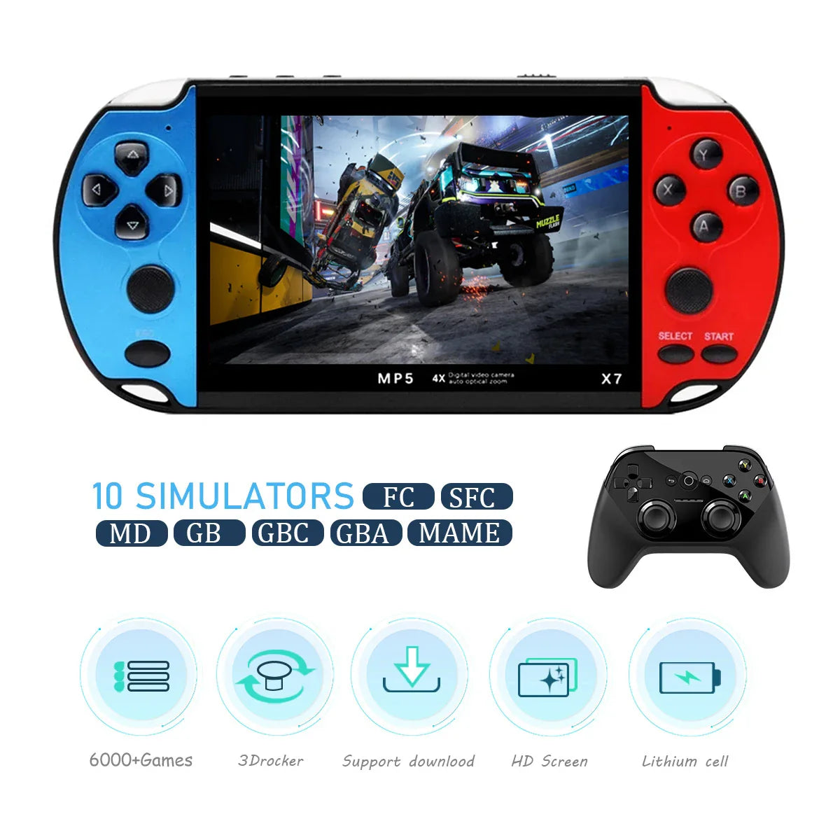 4.3-Inch IPS Handheld Retro Game Console HD Screen Built-in 10,000+ Games (GBA GBC NES MD SFC)