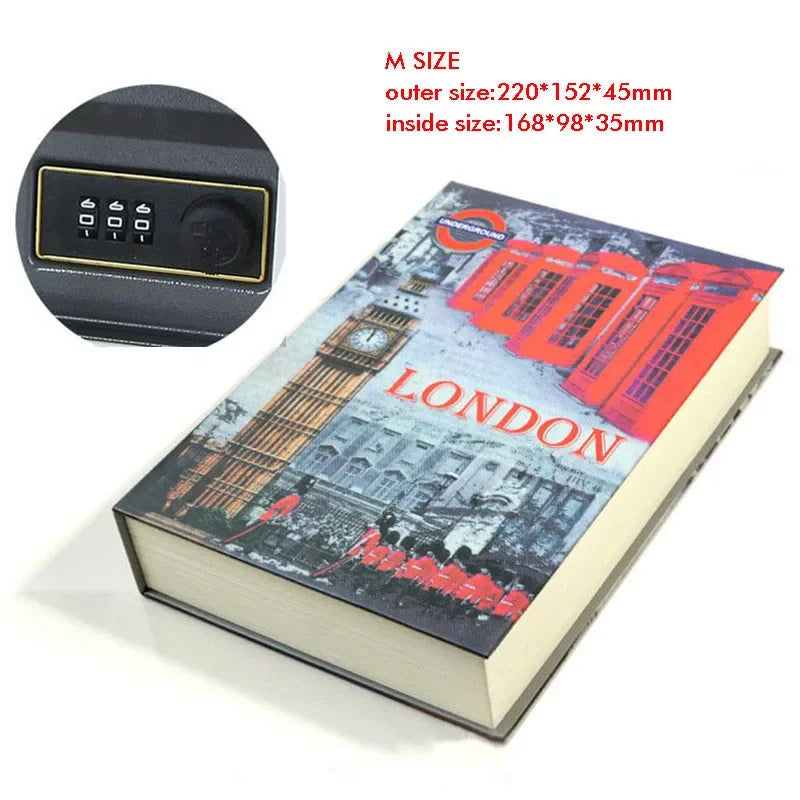 Hidden Book Safe with Key Lock — Metal Book-Shaped Home Safe (8.66 x 5.98 x 1.77 in / 220 x 152 x 45 mm)