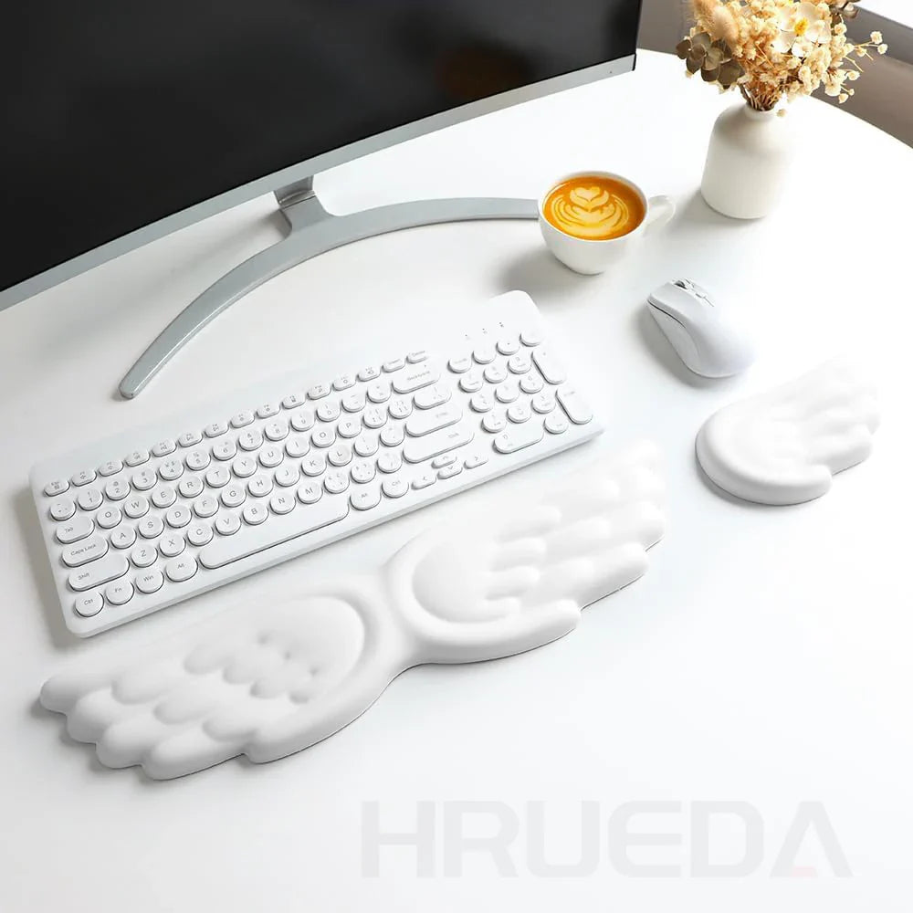 Angel Wing Memory Foam Wrist Rest & Mouse Pad for Mechanical Keyboard and Laptop — Ergonomic Wrist Support