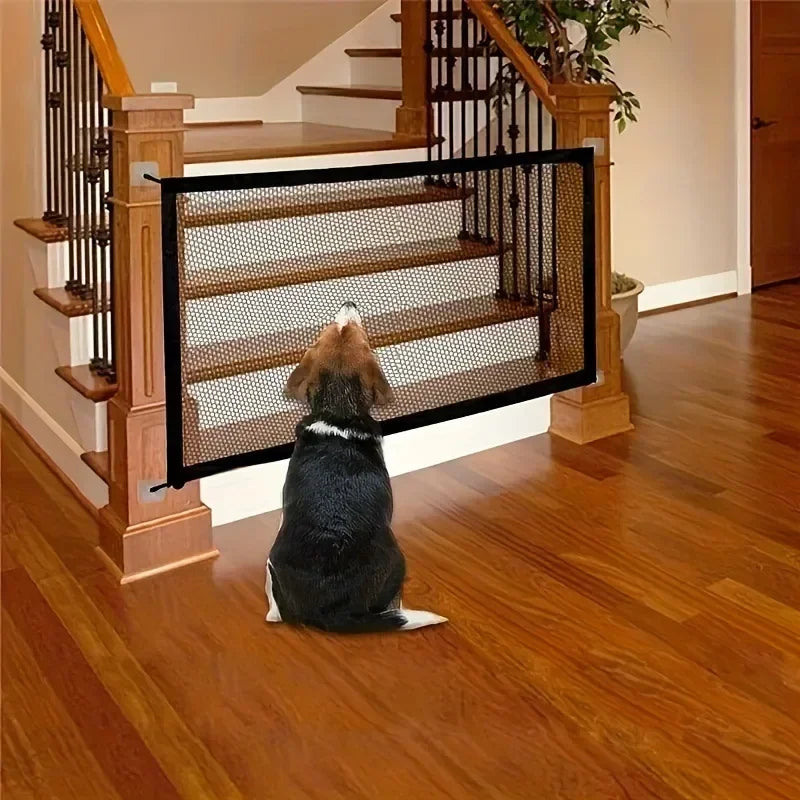 Heavy-Duty Foldable Breathable Dog Barrier Mesh Gate with 6 Adhesive Hooks – Indoor Outdoor Pet Safety Gate