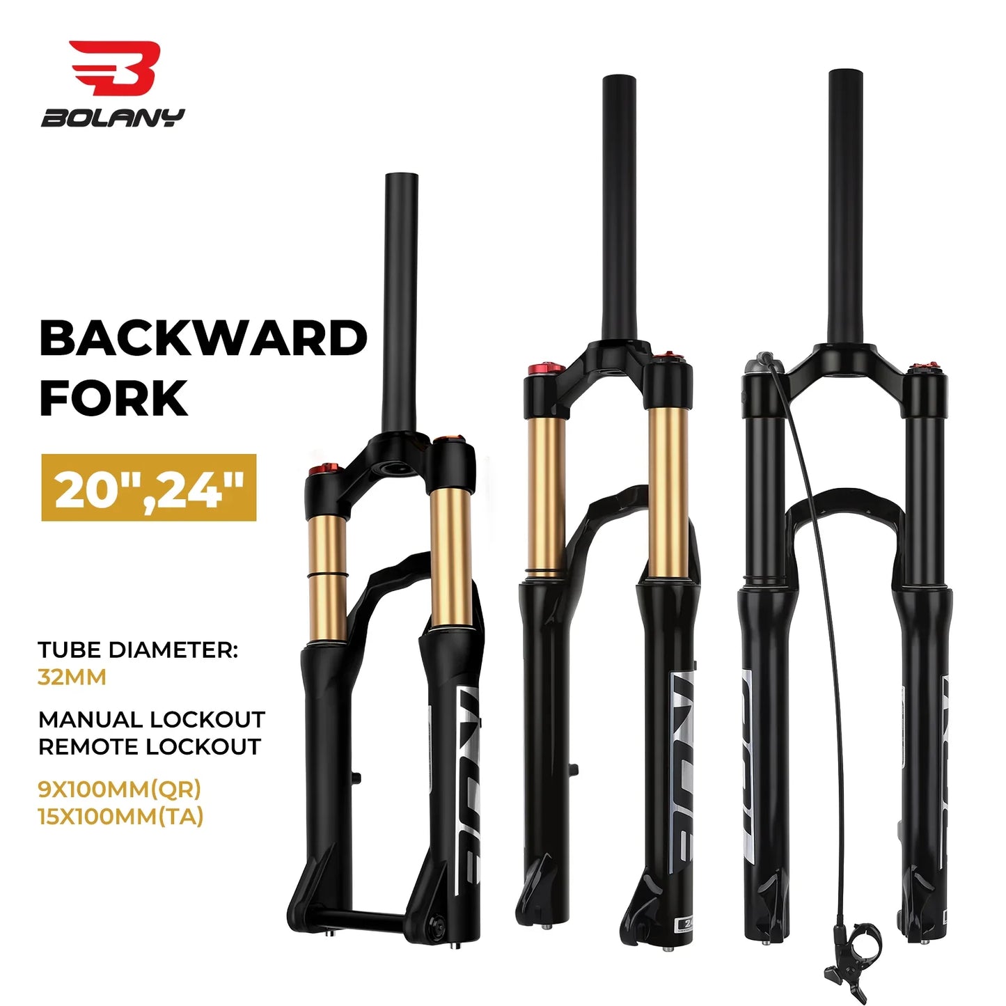 Air & Oil Suspension Fork for 20-inch / 24-inch Bikes, Alloy Upper & Magnesium Lower, Remote Lockout, 100–135 mm (3.9–5.3 in) Travel