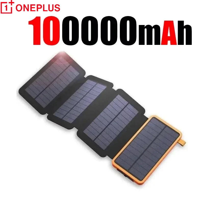 200000mAh Solar Power Bank with Folding Solar Panel Portable Waterproof Fast Charger Dual USB & USB-C for Camping