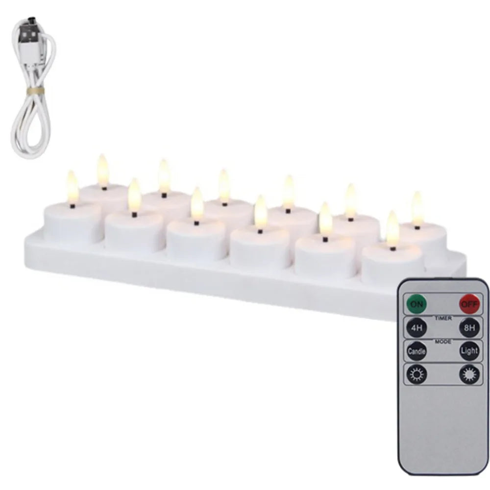 LED Flameless Candle Set 4/6/8/12 Pack – Remote & Charging Base, Battery-Operated Tea Lights for Wedding & Party Decor
