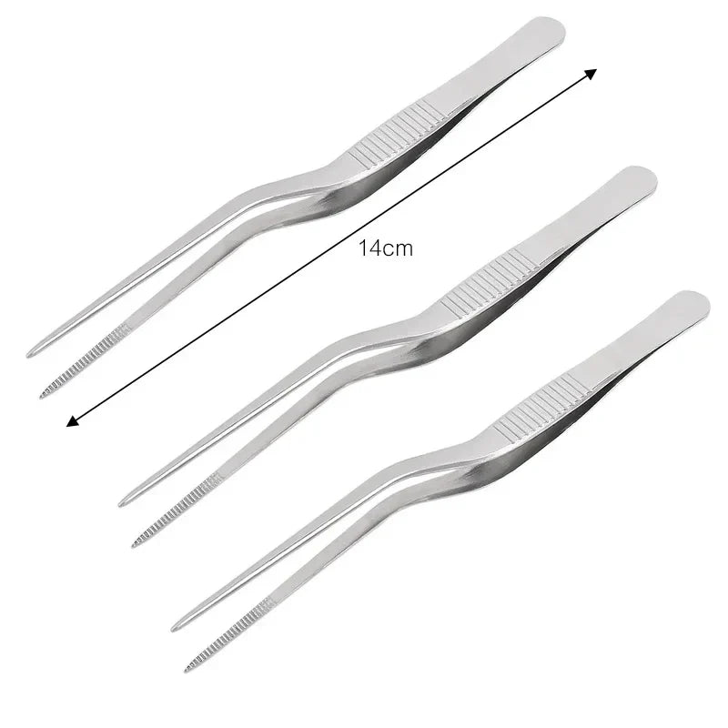 Stainless Steel Kitchen Tweezers & BBQ Tongs, Portable Food Clips — 1 or 3-Pack (14/16/20 cm | 5.5/6.3/7.9 in)