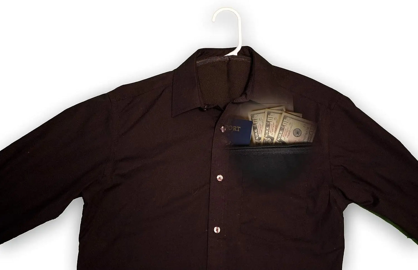 Hidden Hanger Pocket Safe — Closet Stash for Valuables, Fits 8.5 x 11 in (216 x 279 mm) Documents, Passports & Jewelry
