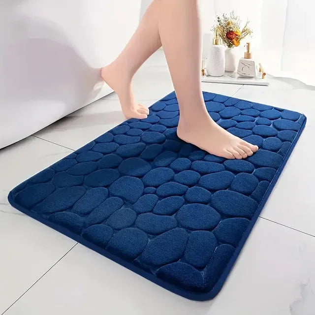 3D Non-Slip Cobblestone Bathroom Mat - Absorbent Quick-Dry Machine Washable Door & Floor Doormat
