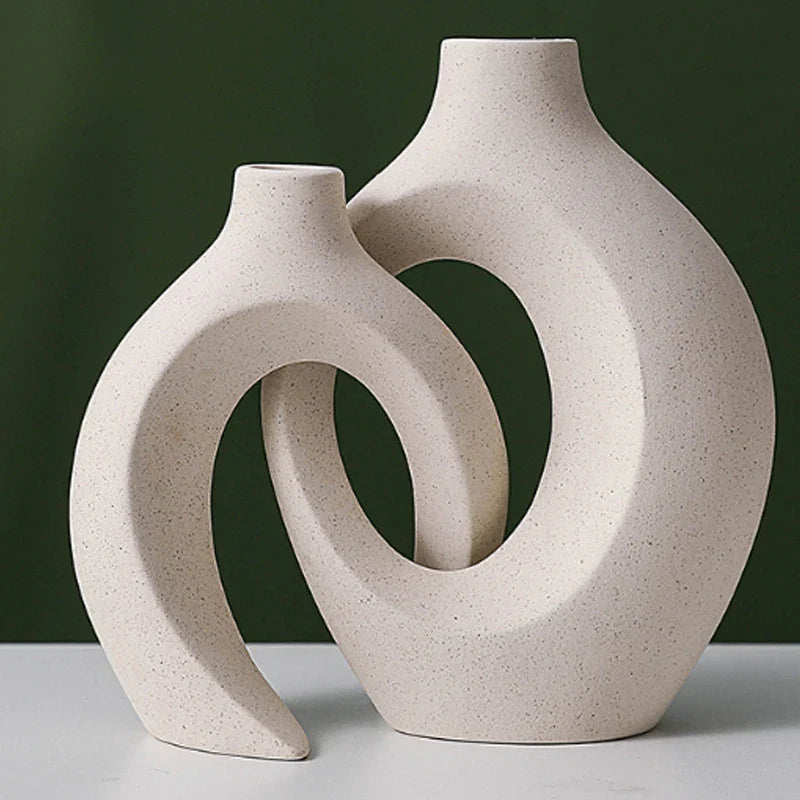European White Ceramic Vase Set - Minimalist Decorative Vases for Living Room, Entryway, TV Console