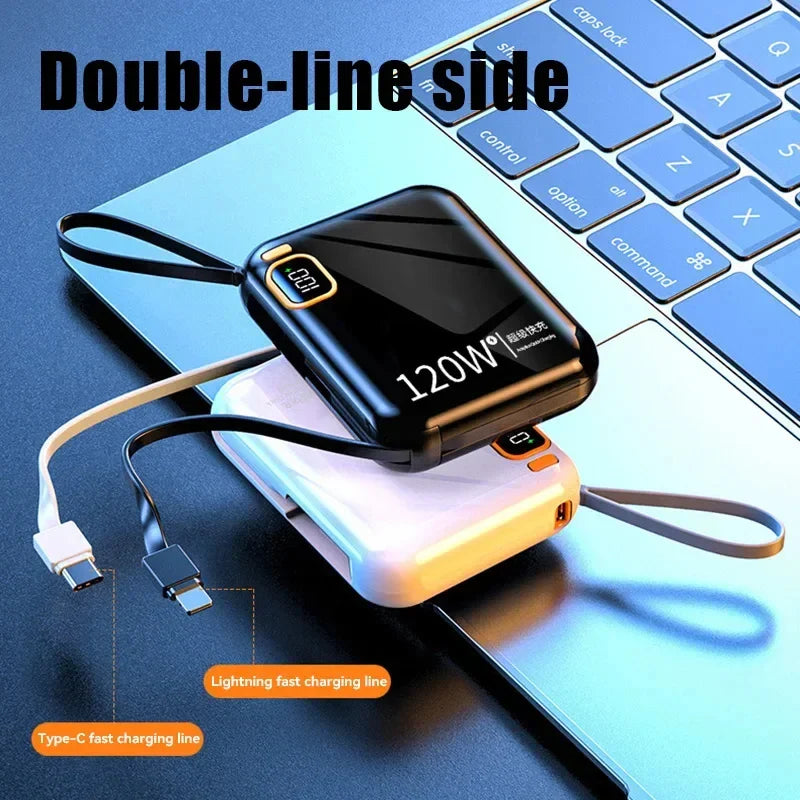200000mAh 120W Portable Power Bank USB Type-C Two-Way Fast Charger with Built-In Cables & LED Display for iPhone & Samsung