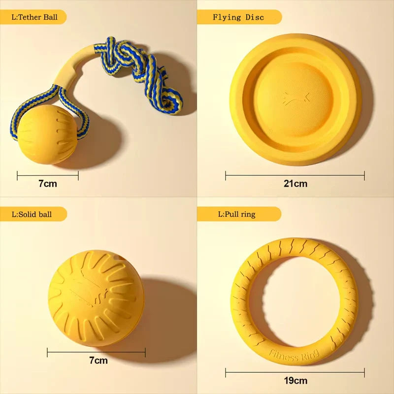 EVA Dog Toys 4-Pack - Durable Flying Disc, Ball and Tug Rope Set for Puppies and Adult Dogs | Chew-Proof Teeth Cleaning