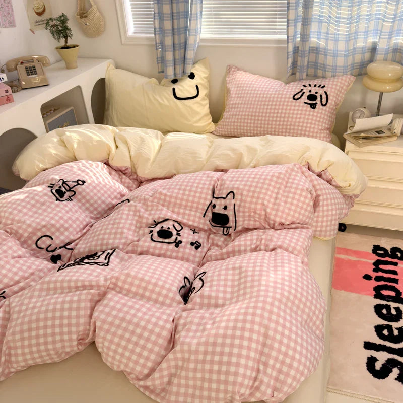 Brown Striped Bedding Set - Duvet Cover, Flat Sheet & Pillowcases (Single/Twin/Full/Queen)