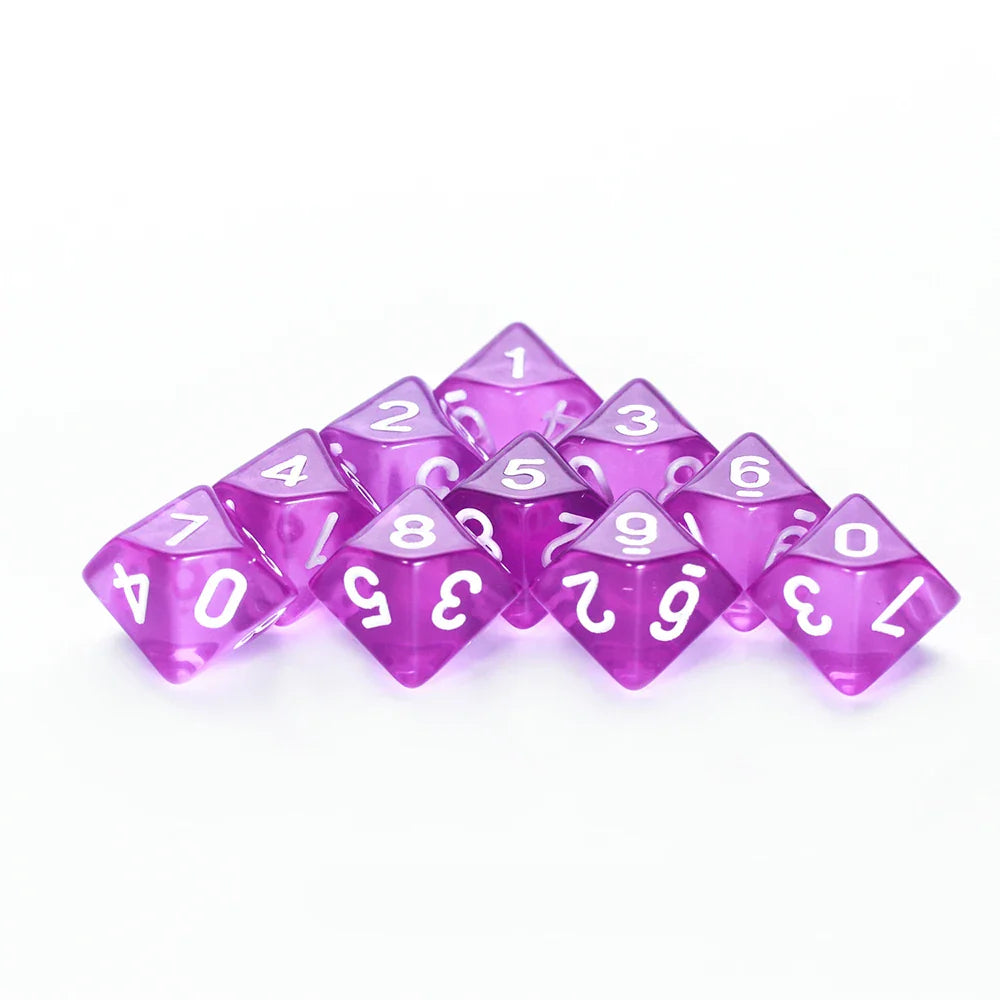D10 Polyhedral Dice 10-Piece Set for D&D & Tabletop RPGs — Marble & Transparent Styles for Board Games & Parties