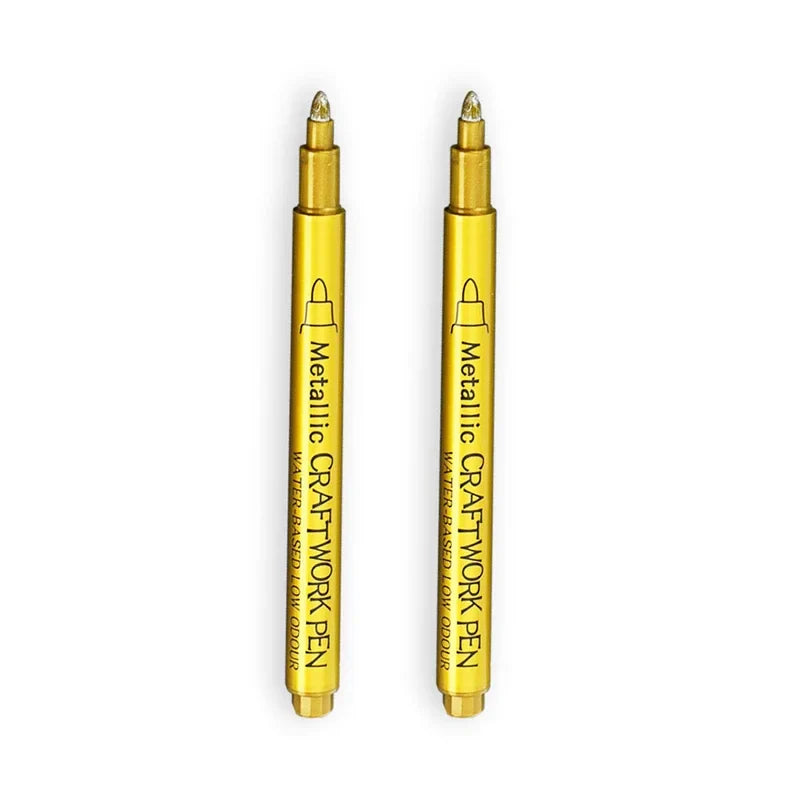Metallic Brush Marker Pen (1 or 2-Pack) – Gold & Silver Permanent Metallic Ink for Crafts, Scrapbooking & Manga (14 cm / 5.5 in)