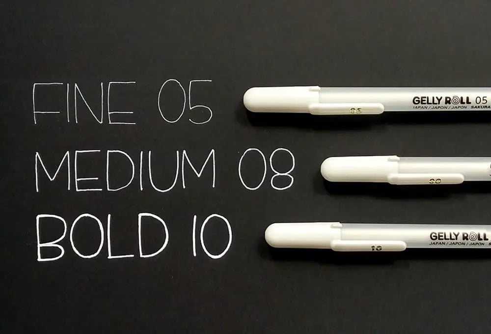 White Opaque Gel Pens 3-Pack – Fine 0.5mm, Medium 0.8mm, Bold 1.0mm for Journaling, Art & Drawing