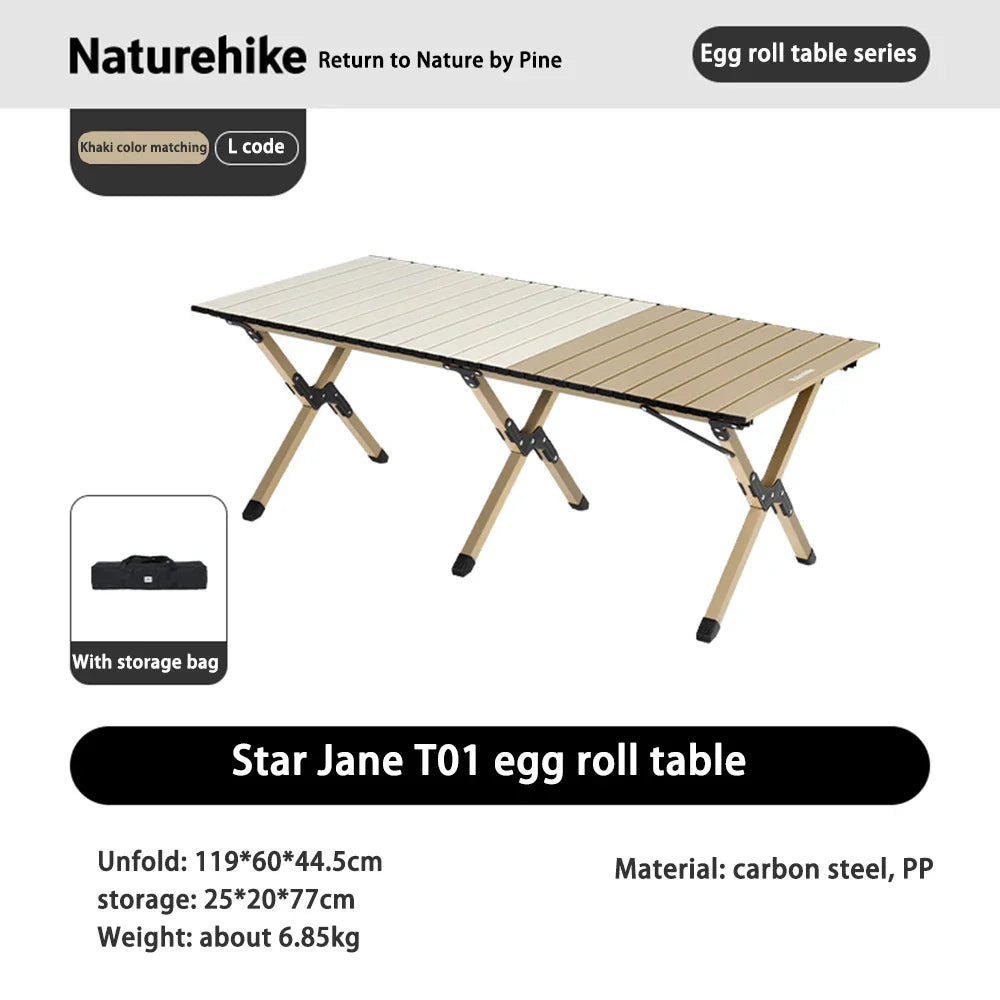 Portable Foldable Camping Picnic Table – Roll-Up Color Block Desktop, Carbon Steel Frame (Small/Medium/Large)